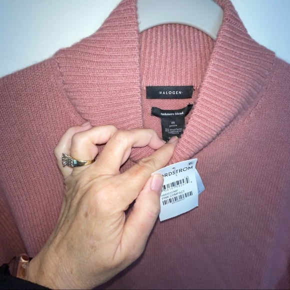 Halogen Wool & Cashmere Turtleneck Sweater In Pink Compact M Petite - Picture 12 of 16